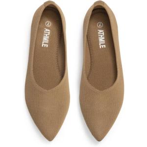 imageATHMILE Pointed Toe Flats for Women Dressy Bronze Work Shoes Business Casul Knit Ballet Flats Slip on Office Ladies Comforttable DressBronze