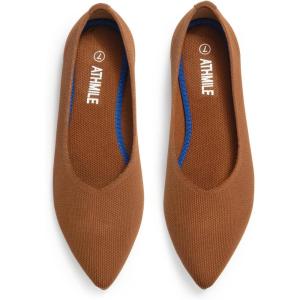 imageATHMILE Pointed Toe Flats for Women Dressy Bronze Work Shoes Business Casul Knit Ballet Flats Slip on Office Ladies Comforttable DressBrown