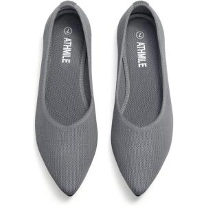 imageATHMILE Pointed Toe Flats for Women Dressy Bronze Work Shoes Business Casul Knit Ballet Flats Slip on Office Ladies Comforttable DressGrey