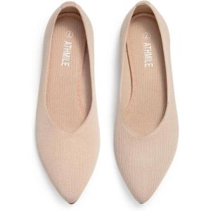 imageATHMILE Pointed Toe Flats for Women Dressy Bronze Work Shoes Business Casul Knit Ballet Flats Slip on Office Ladies Comforttable DressNude