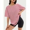 imageATHMILE Womens Oversized T Shirts Loose Fit Crewneck Short Sleeve Tops Summer Casual Blouse Y2K 2025 Basic TeeStriped Red  White