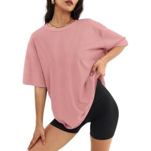 imageATHMILE Womens Oversized T Shirts Loose Fit Crewneck Short Sleeve Tops Summer Casual Blouse Y2K 2025 Basic TeeCameo Pink