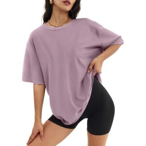 imageATHMILE Womens Oversized T Shirts Loose Fit Crewneck Short Sleeve Tops Summer Casual Blouse Y2K 2025 Basic TeeDarkpink