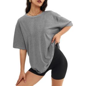 imageATHMILE Womens Oversized T Shirts Loose Fit Crewneck Short Sleeve Tops Summer Casual Blouse Y2K 2025 Basic TeeGrey