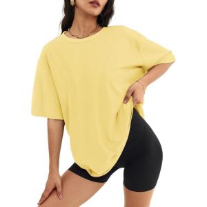 imageATHMILE Womens Oversized T Shirts Loose Fit Crewneck Short Sleeve Tops Summer Casual Blouse Y2K 2025 Basic TeeLemon