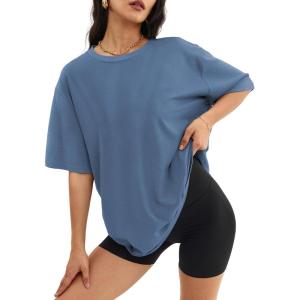 imageATHMILE Womens Oversized T Shirts Loose Fit Crewneck Short Sleeve Tops Summer Casual Blouse Y2K 2025 Basic TeeNavy