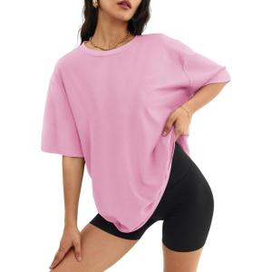 imageATHMILE Womens Oversized T Shirts Loose Fit Crewneck Short Sleeve Tops Summer Casual Blouse Y2K 2025 Basic TeePink