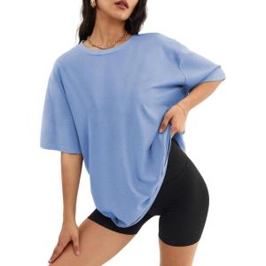 imageATHMILE Womens Oversized T Shirts Loose Fit Crewneck Short Sleeve Tops Summer Casual Blouse Y2K 2025 Basic TeeSkyblue