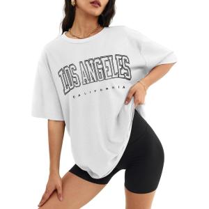 imageATHMILE Womens Oversized T Shirts Loose Fit Crewneck Short Sleeve Tops Summer Casual Blouse Y2K 2025 Basic TeeWhitep
