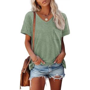 imageATHMILE Womens T Shirts 2025 Short Sleeve VNeck Shirts Cute Fit Summer Casual Tee Tops SXXLGray Green
