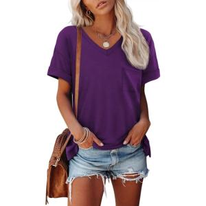 imageATHMILE Womens T Shirts 2025 Short Sleeve VNeck Shirts Cute Fit Summer Casual Tee Tops SXXLPurple