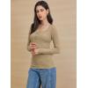 imageATHMILE Womens Long Sleeve Shirts Casual Fall Henley Top Button Down Blouses Basic Ribbed Knit T Shirts 2025Beige