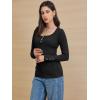 imageATHMILE Womens Long Sleeve Shirts Casual Fall Henley Top Button Down Blouses Basic Ribbed Knit T Shirts 2025Black