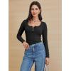 imageATHMILE Womens Long Sleeve Shirts Casual Fall Henley Top Button Down Blouses Basic Ribbed Knit T Shirts 2025Black