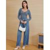 imageATHMILE Womens Long Sleeve Shirts Casual Fall Henley Top Button Down Blouses Basic Ribbed Knit T Shirts 2025Blue