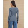 imageATHMILE Womens Long Sleeve Shirts Casual Fall Henley Top Button Down Blouses Basic Ribbed Knit T Shirts 2025Blue