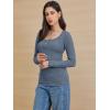 imageATHMILE Womens Long Sleeve Shirts Casual Fall Henley Top Button Down Blouses Basic Ribbed Knit T Shirts 2025Blue