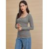 imageATHMILE Womens Long Sleeve Shirts Casual Fall Henley Top Button Down Blouses Basic Ribbed Knit T Shirts 2025Grey