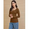 imageATHMILE Womens Long Sleeve Shirts Casual Fall Henley Top Button Down Blouses Basic Ribbed Knit T Shirts 2025Lightbrown