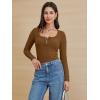 imageATHMILE Womens Long Sleeve Shirts Casual Fall Henley Top Button Down Blouses Basic Ribbed Knit T Shirts 2025Lightbrown