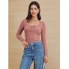 imageATHMILE Womens Long Sleeve Shirts Casual Fall Henley Top Button Down Blouses Basic Ribbed Knit T Shirts 2025Pink