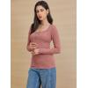 imageATHMILE Womens Long Sleeve Shirts Casual Fall Henley Top Button Down Blouses Basic Ribbed Knit T Shirts 2025Pink