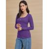 imageATHMILE Womens Long Sleeve Shirts Casual Fall Henley Top Button Down Blouses Basic Ribbed Knit T Shirts 2025Purple
