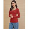 imageATHMILE Womens Long Sleeve Shirts Casual Fall Henley Top Button Down Blouses Basic Ribbed Knit T Shirts 2025Red