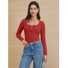 imageATHMILE Womens Long Sleeve Shirts Casual Fall Henley Top Button Down Blouses Basic Ribbed Knit T Shirts 2025Red