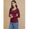 imageATHMILE Womens Long Sleeve Shirts Casual Fall Henley Top Button Down Blouses Basic Ribbed Knit T Shirts 2025Winered