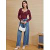 imageATHMILE Womens Long Sleeve Shirts Casual Fall Henley Top Button Down Blouses Basic Ribbed Knit T Shirts 2025Winered