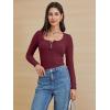 imageATHMILE Womens Long Sleeve Shirts Casual Fall Henley Top Button Down Blouses Basic Ribbed Knit T Shirts 2025Winered