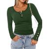 imageATHMILE Womens Long Sleeve Shirts Casual Fall Henley Top Button Down Blouses Basic Ribbed Knit T Shirts 2025Armygreen