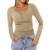 imageATHMILE Womens Long Sleeve Shirts Casual Fall Henley Top Button Down Blouses Basic Ribbed Knit T Shirts 2025Beige