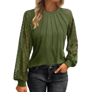 imageATHMILE Womens Long Sleeve Shirts Lace Tops Business Casual Outfits Dressy Fall Fashion BlousesArmygreen