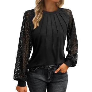 imageATHMILE Womens Long Sleeve Shirts Lace Tops Business Casual Outfits Dressy Fall Fashion BlousesBlack
