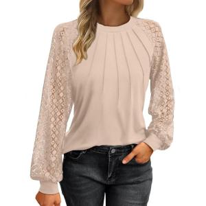 imageATHMILE Womens Long Sleeve Shirts Lace Tops Business Casual Outfits Dressy Fall Fashion BlousesOatmeal