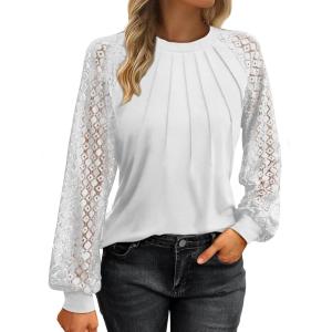 imageATHMILE Womens Long Sleeve Shirts Lace Tops Business Casual Outfits Dressy Fall Fashion BlousesWhite