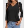 imageATHMILE Womens 34 Length Sleeve Tops V Neck Shirts Business Casual Dressy Blouse Loose Fit Basic Tee with PocketBlack