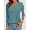 imageATHMILE Womens 34 Length Sleeve Tops V Neck Shirts Business Casual Dressy Blouse Loose Fit Basic Tee with PocketBluegreen