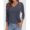 imageATHMILE Womens 34 Length Sleeve Tops V Neck Shirts Business Casual Dressy Blouse Loose Fit Basic Tee with PocketDarkblue