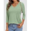 imageATHMILE Womens 34 Length Sleeve Tops V Neck Shirts Business Casual Dressy Blouse Loose Fit Basic Tee with PocketLightgreen