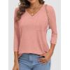 imageATHMILE Womens 34 Length Sleeve Tops V Neck Shirts Business Casual Dressy Blouse Loose Fit Basic Tee with PocketPink
