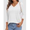 imageATHMILE Womens 34 Length Sleeve Tops V Neck Shirts Business Casual Dressy Blouse Loose Fit Basic Tee with PocketWhite