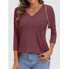imageATHMILE Womens 34 Length Sleeve Tops V Neck Shirts Business Casual Dressy Blouse Loose Fit Basic Tee with PocketWinered