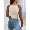 imageATHMILE Womens Long Sleeve Shirts Slim Fit Stretchy Color Block Slightly Cropped TopsBeige Brown Combo