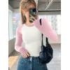 imageATHMILE Womens Long Sleeve Shirts Slim Fit Stretchy Color Block Slightly Cropped TopsBeige Pink Combo