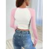 imageATHMILE Womens Long Sleeve Shirts Slim Fit Stretchy Color Block Slightly Cropped TopsBeige Pink Combo