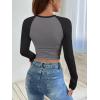 imageATHMILE Womens Long Sleeve Shirts Slim Fit Stretchy Color Block Slightly Cropped TopsGrey Black Combo