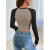 imageATHMILE Womens Long Sleeve Shirts Slim Fit Stretchy Color Block Slightly Cropped TopsMocha Black Combo